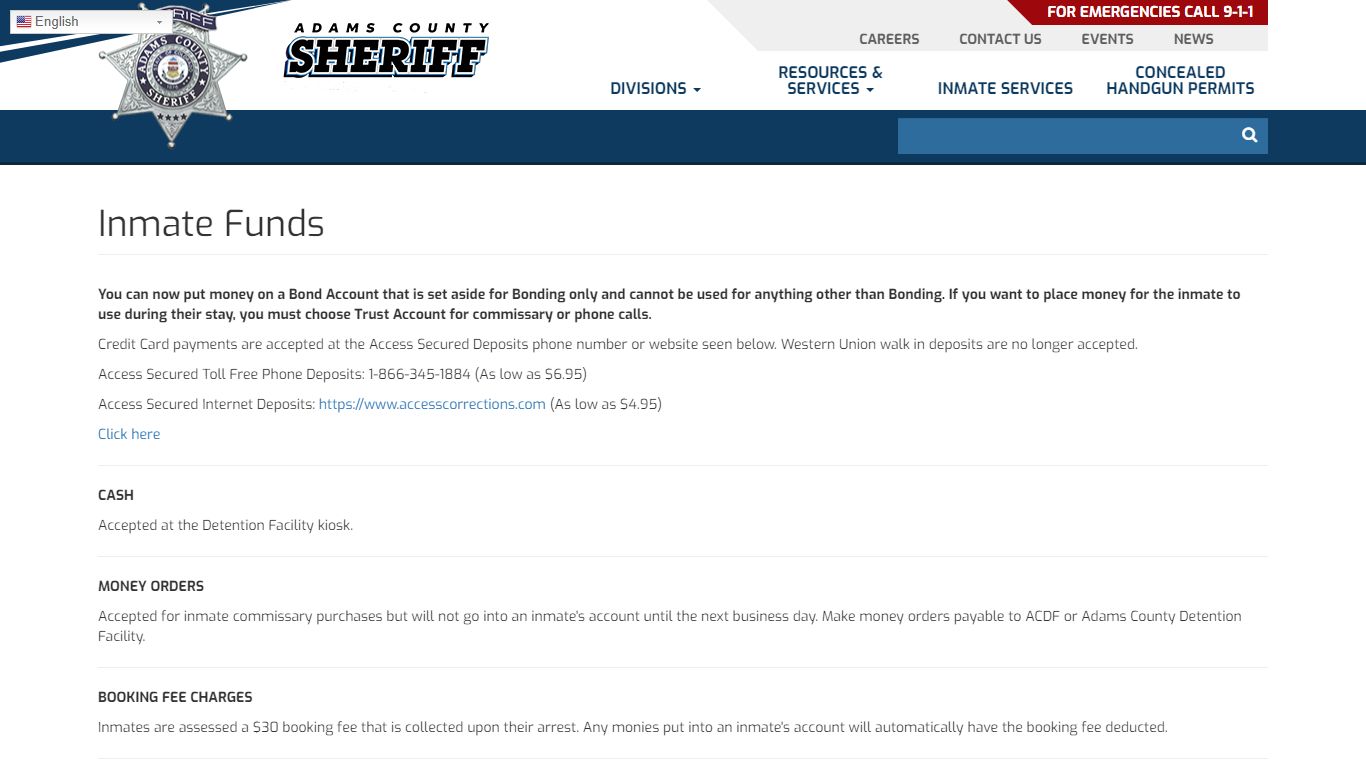 Inmate Funds | Adams County Sheriff's Office